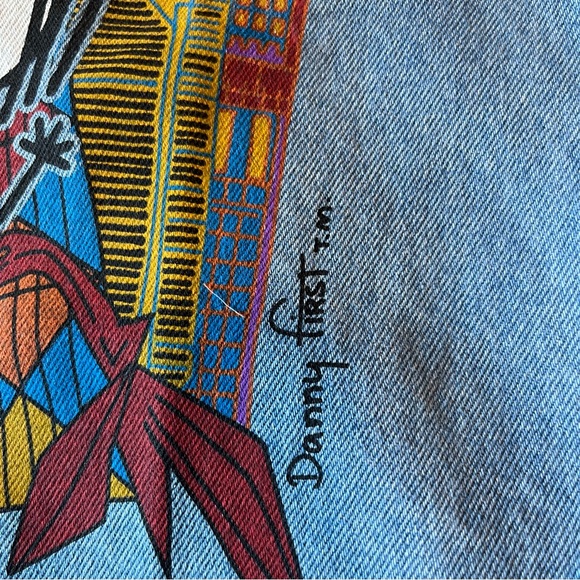 Vintage 90s Danny First Denim Colorful Chicago Girl Large Tote Bag - Picture 3 of 6